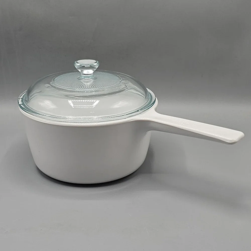 Vintage Corning Ware White 1.5 L Sauce Pan Pot W/ Lid Made In France Pyrex Lid
